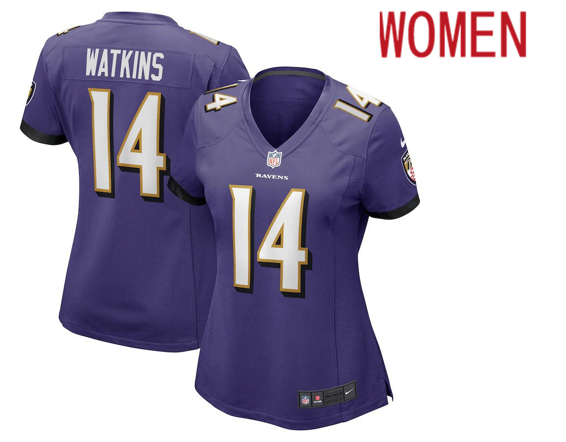 Women Baltimore Ravens #14 Sammy Watkins Nike Purple Game NFL Jersey->women nfl jersey->Women Jersey
